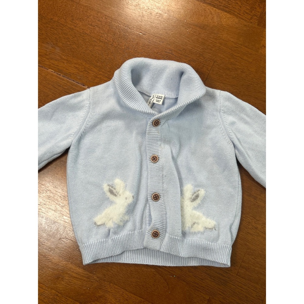 Janie and Jack Cardigan Baby 12-18 Months Blue Bunny Shawl Collar Sweater